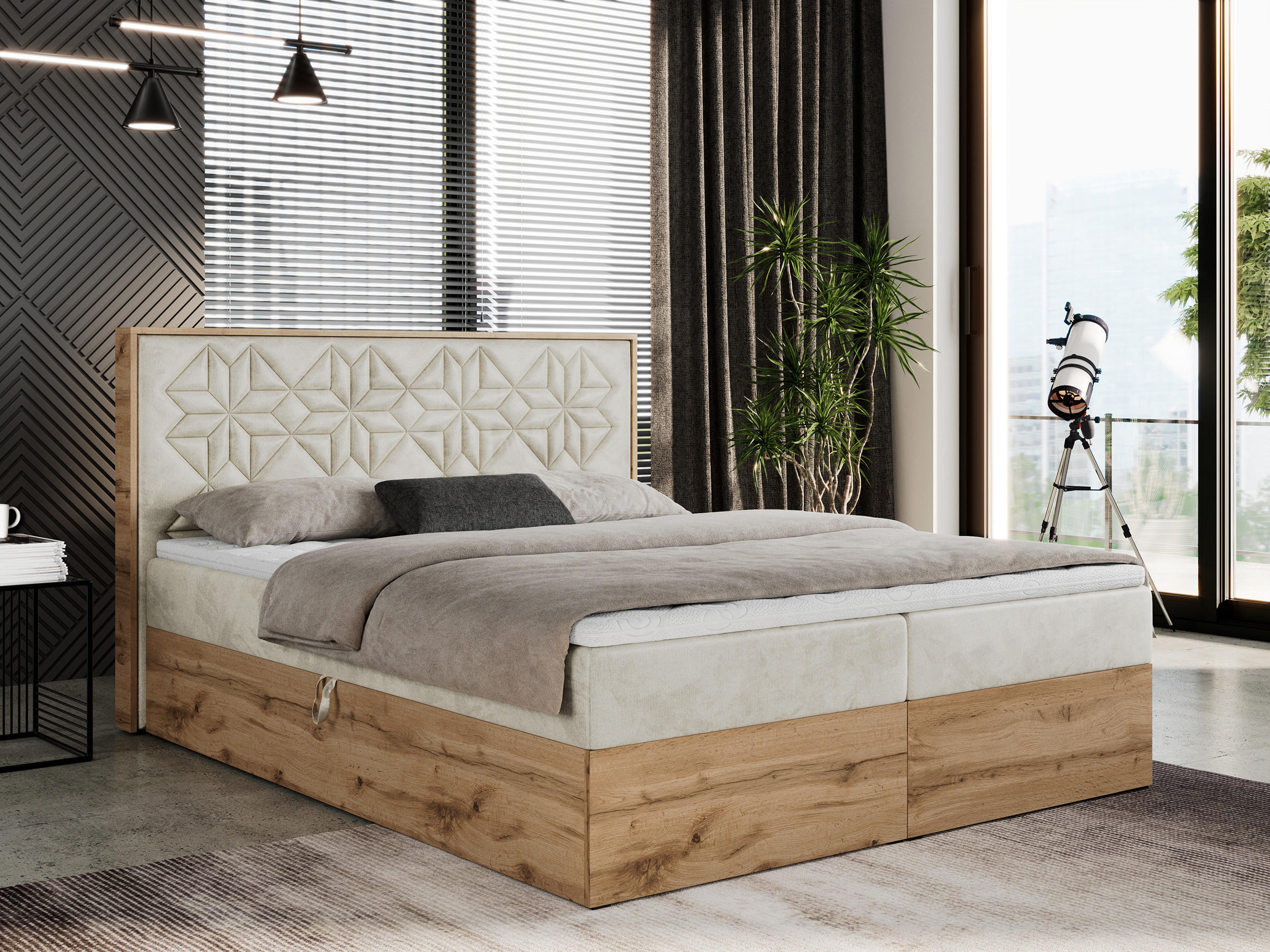 BOXBETT NESSI - 120/200 Beige Velvet - H3 - Beige, Holz/Textil (120/200cm) - MKS