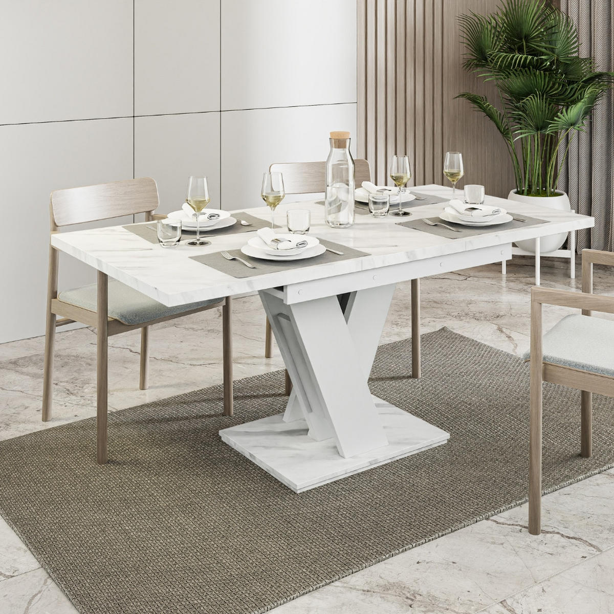 ESSTISCH Bianco Weiß Marmoptik Ausziehbar 120 - 160 cm - Weiß, Holzwerkstoff (120/80/75cm) - PROSPERO