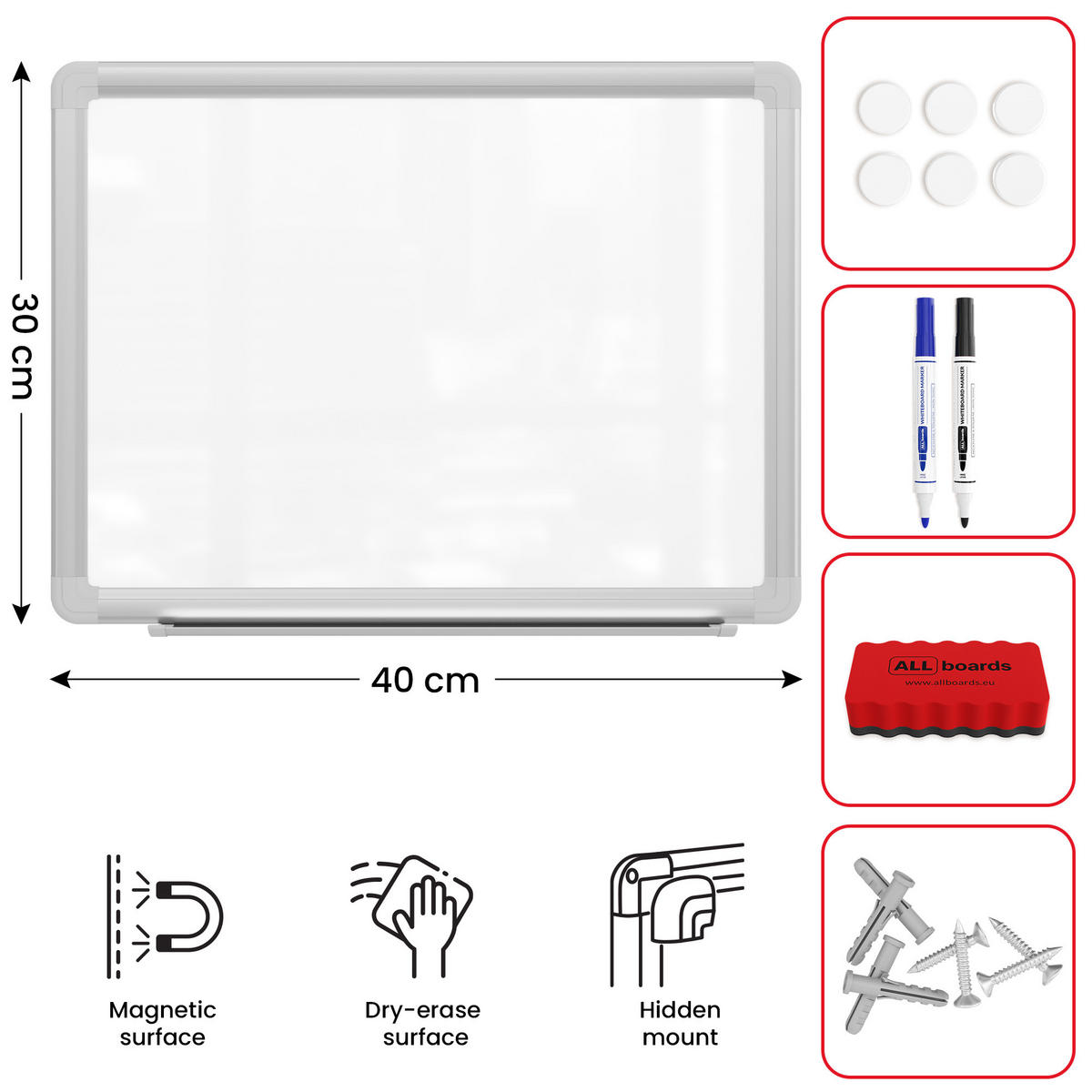 WHITEBOARD Magnetisch 30x40cm - EXPO Alurahmen - Weiß, Metall (30/40/1.6cm) - ALLboards