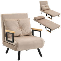 SCHLAFSESSEL 3-in-1 DE-14560 5-fach verstellbar, mit Holzarmlehnen Beige - Beige, Textil (73/81/63cm) - ComfortXL
