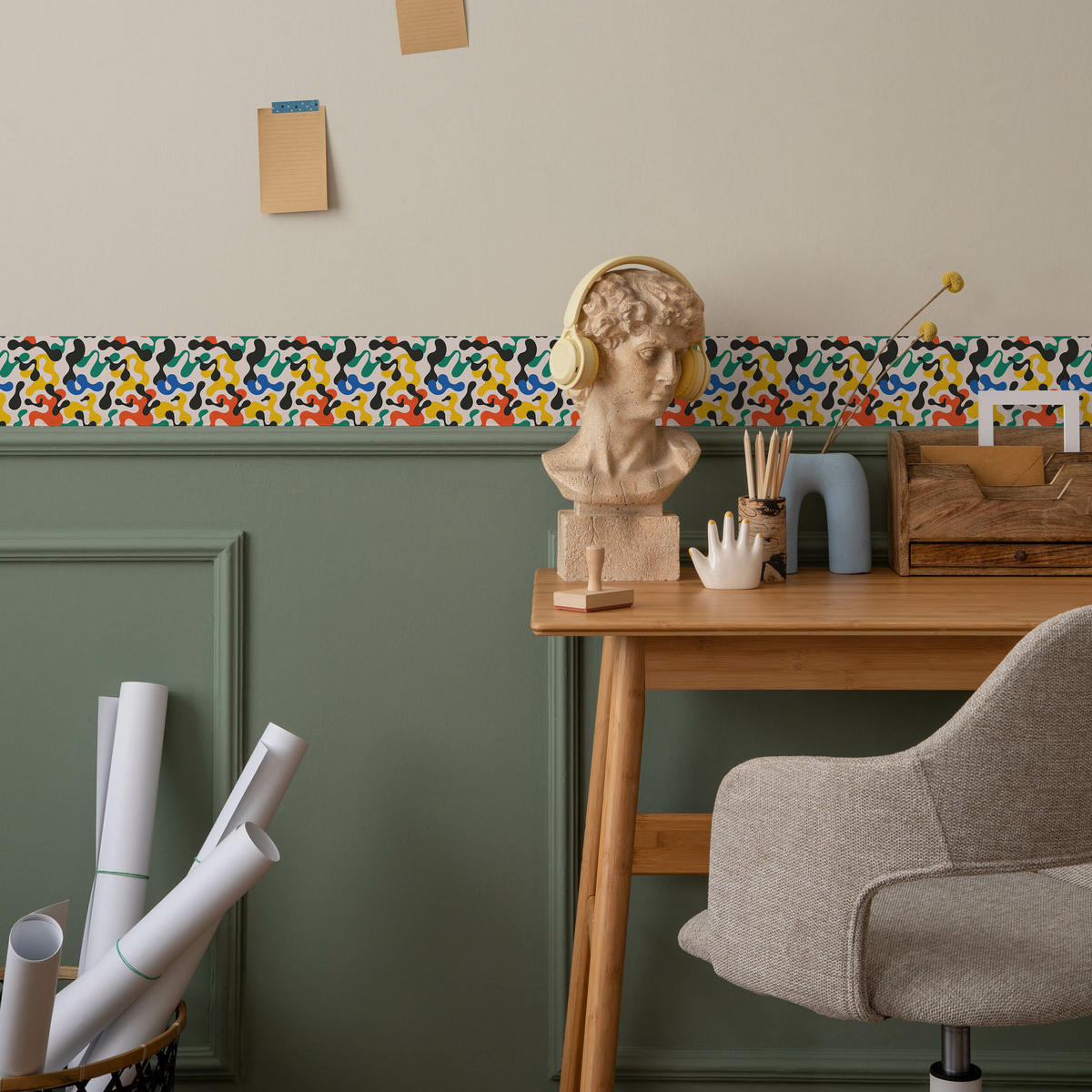 TAPETENBORDÜRE selbstklebend bunte ABSTRAKTION moderne Muster - Blau/Rot, Papier (10/300/300cm) - Muralo