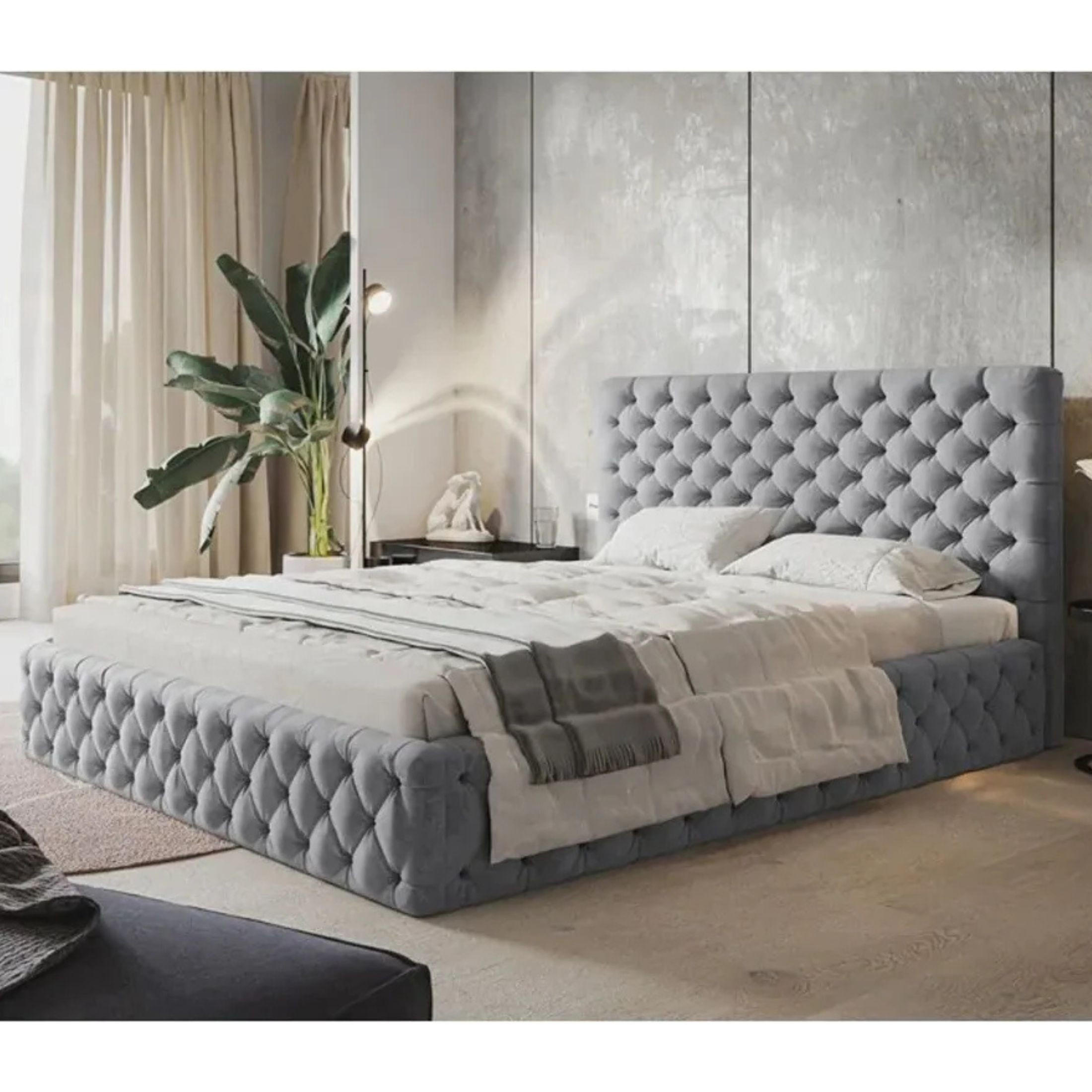 POLSTERBETT SIM 8 mit Kopfteil, 120 x 200 cm mit Bettkasten und Lattenrost aus Holz, Velourstoff, Farbe: Grau - Grau, Holz/Kunststoff (120/200cm) - Sepro Meble