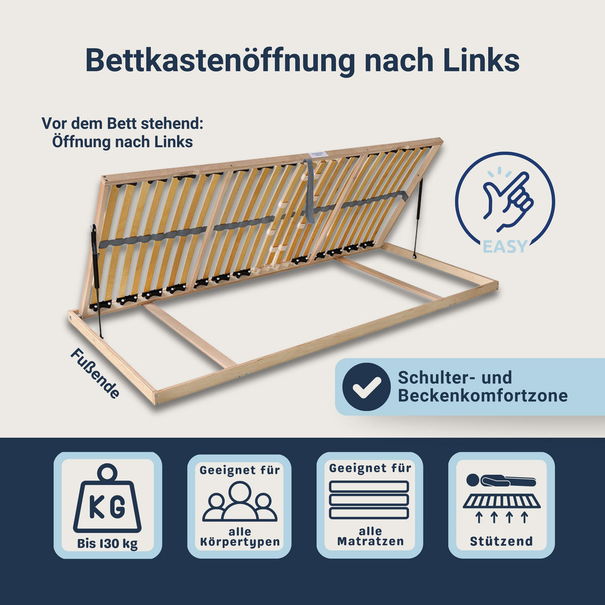 LATTENROST mit Bettkastenfunktion, Größe: 120 x 220 cm, Seite der Öffnung: Öffnung nach Links - Braun, Holz (120/220cm) - Betten-ABC