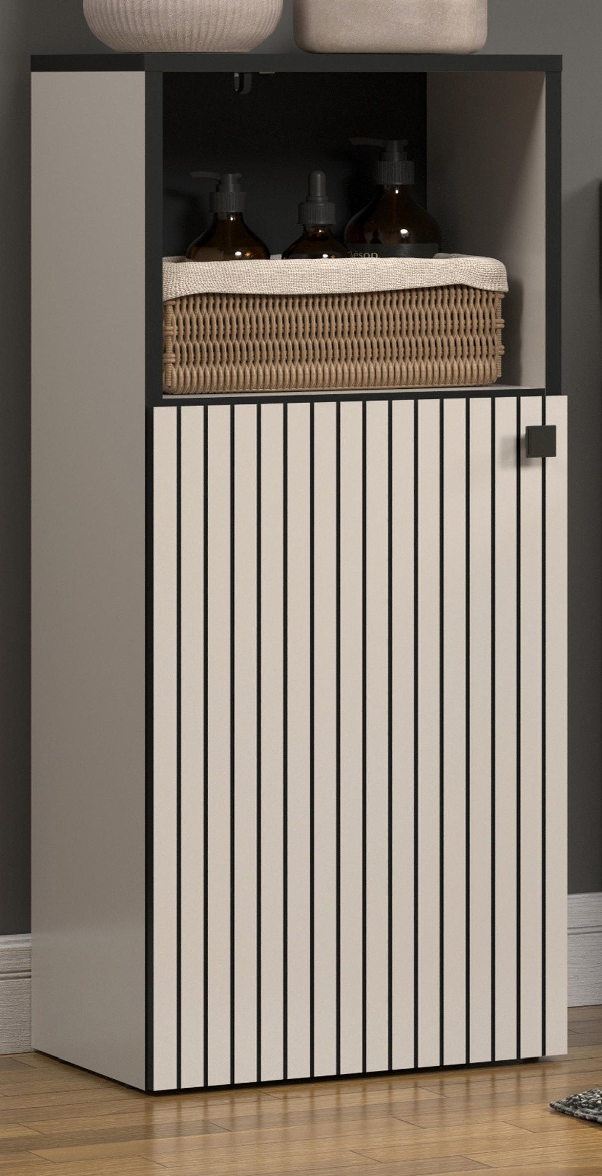 BADKOMMODE Kaschmir, grau 40 x 95 cm, Badschrank in modernem Design - Schwarz/Grau, Holzwerkstoff/Metall (31/95/40cm) - Top.Furn