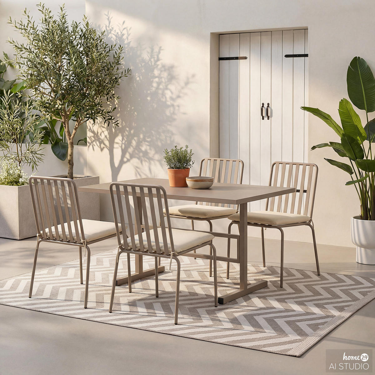 GARTENESSGRUPPE - 5-teilig - Stahl - Anthrazit - Taupe, Textil/Metall - home24