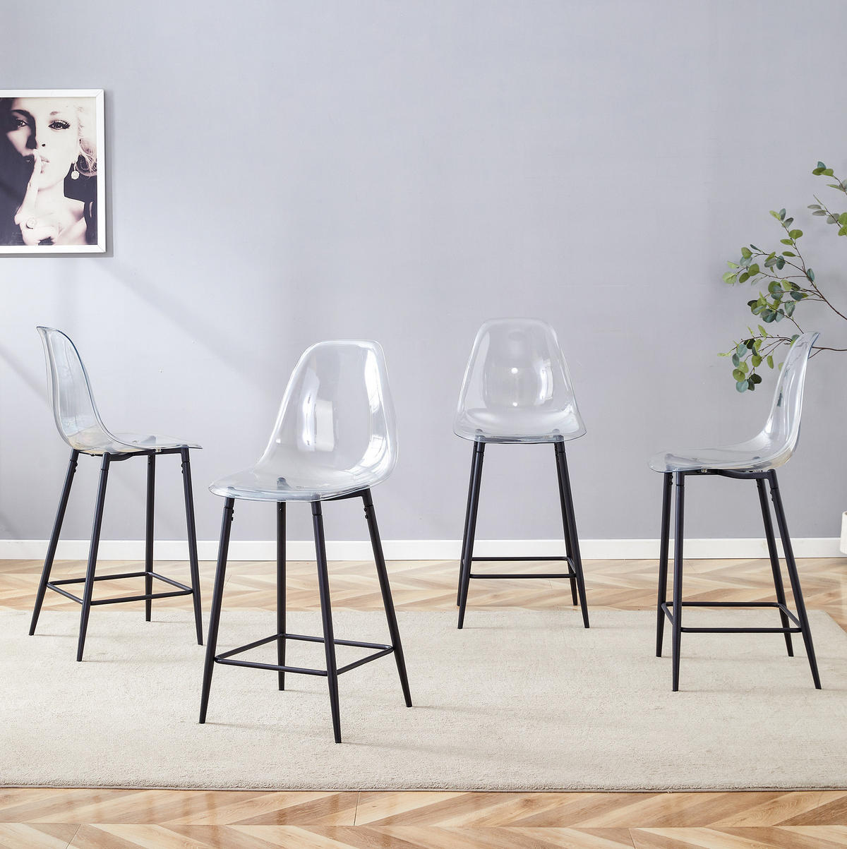 BARHOCKER 68,5/48/47 cm im 4er-Set mit Metallgestell - Schwarz, Kunststoff (45/102/51cm) - MIVRAY