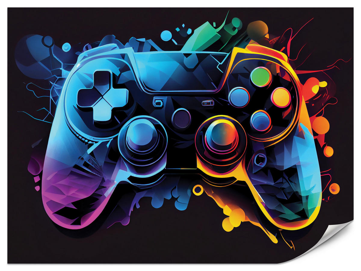 FOTOTAPETE für Jugendzimmer Gamepad Bunt Abstraktion Gaming Modern 250x175 - Gelb/Rot, Papier (250/175cm) - Muralo