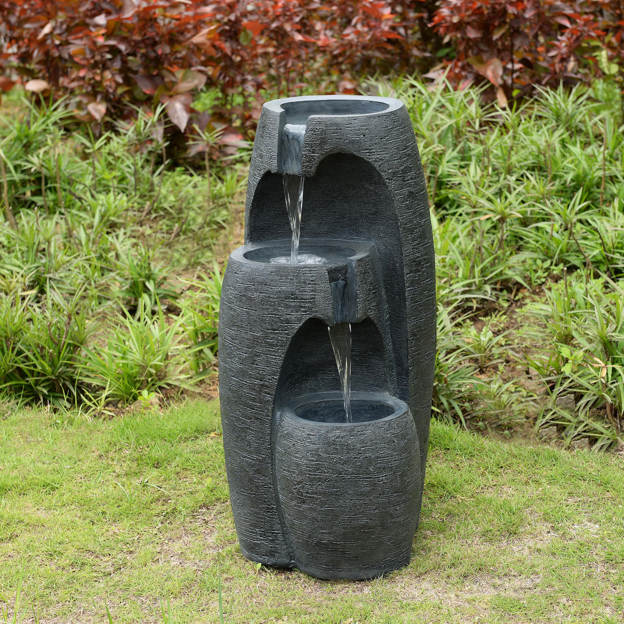 GARTENBRUNNEN 3-stufig schwarz - Schwarz, Kunststoff (35/36/71cm) - Teamson Home