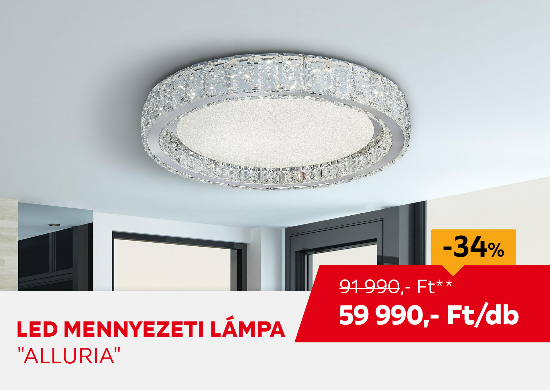 LED MENNYEZETI LÁMPA "ALLURIA" Kiemelt termék 91990 Ft.- helyett 59990 Ft.-