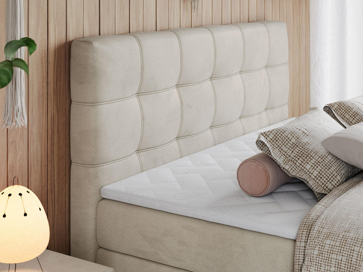 BOXSPRINGBETT ERNI KING 180/200 Beige Velvet - H4 - Beige, Holz/Textil (180/200cm) - MKS
