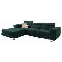 ECKSOFA ELMA L-S Grün Velours-Stoff mit Schlaffunktion - Grün, Holz (280/205cm) - MASSENO