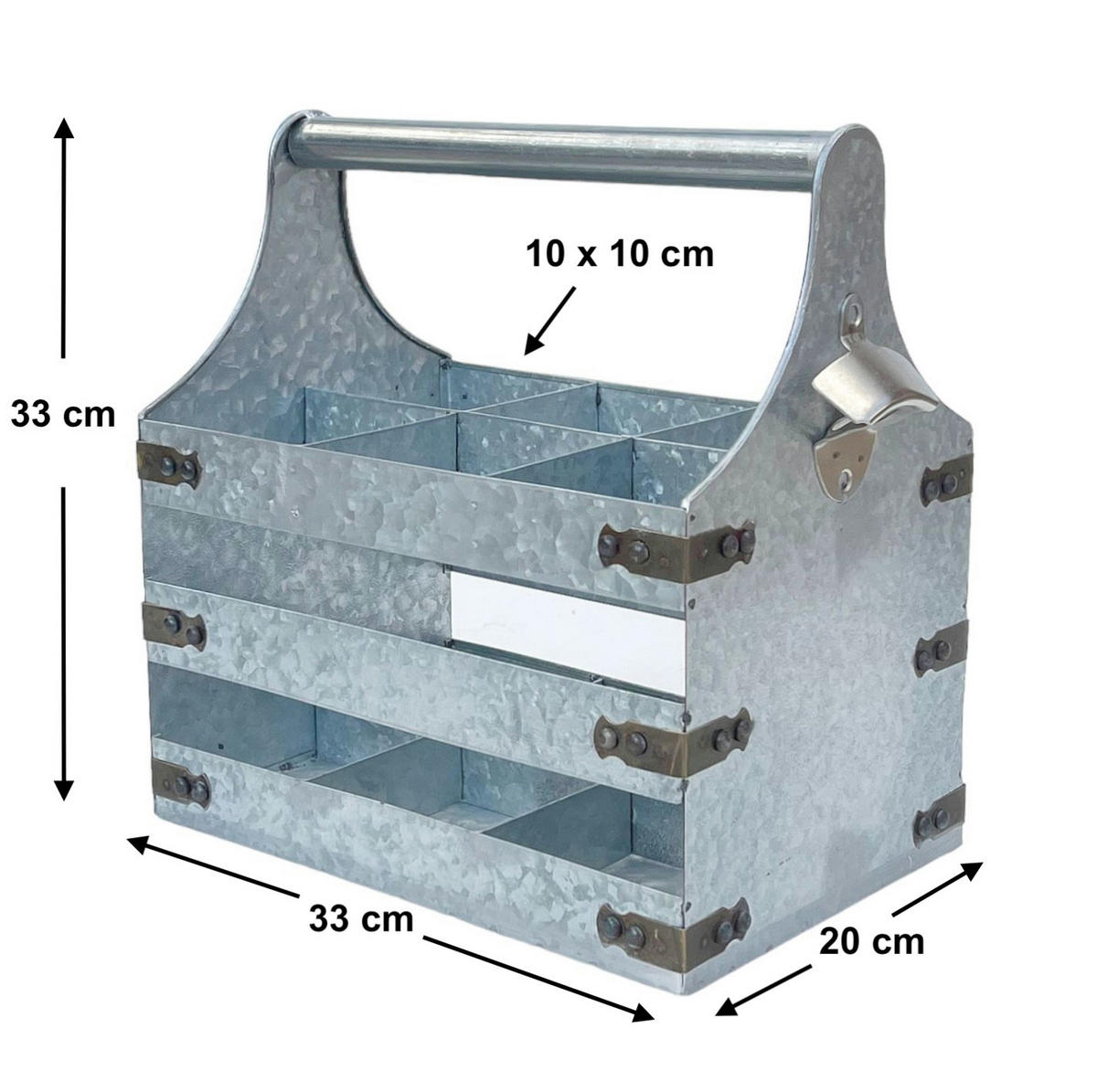 WEINTRÄGER Metall für 6 Flaschen mit Öffner 96403  - Silberfarben, Metall (33/33/20cm) - DanDiBo