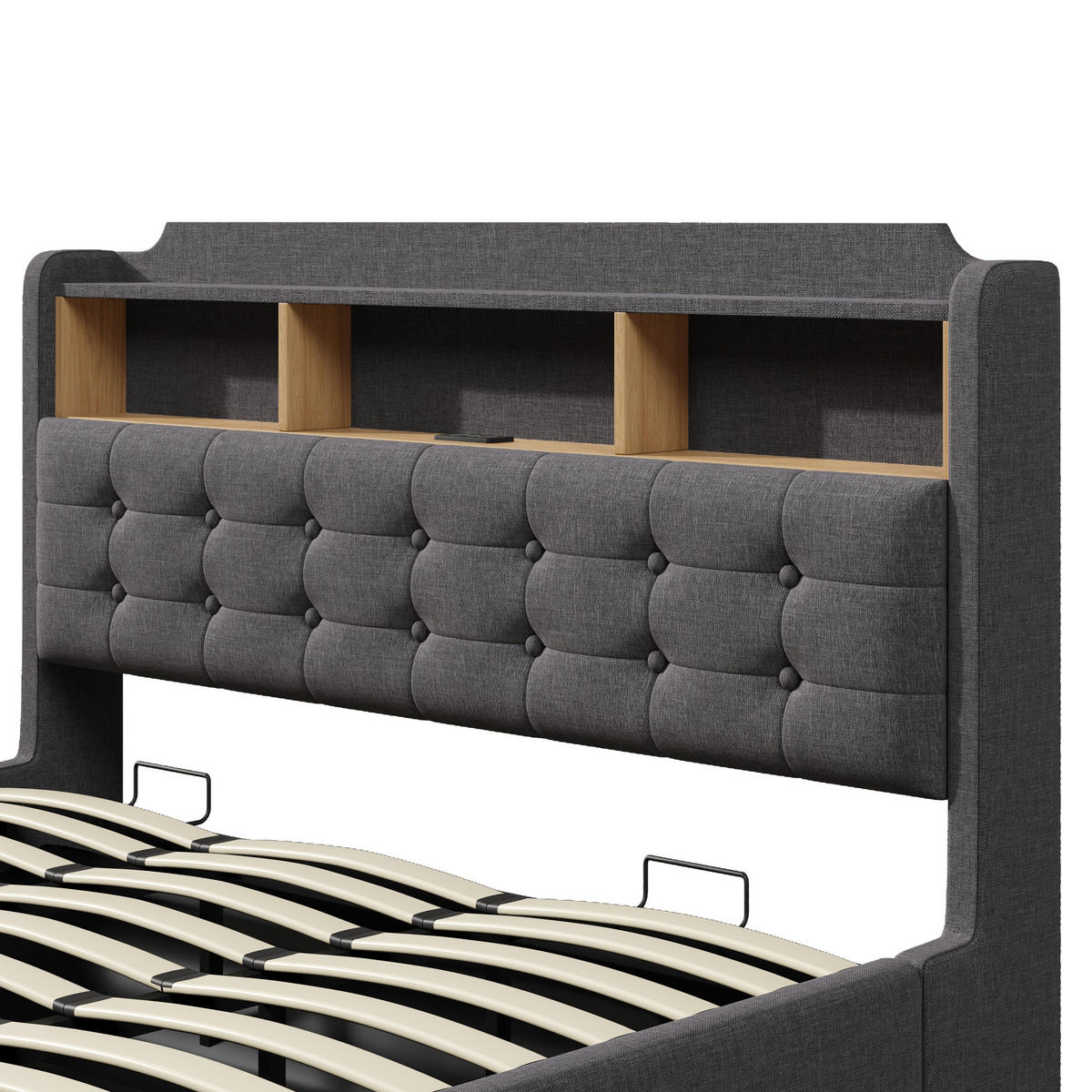 POLSTERBETT 180/200 cm in Grau mit Stauraum, LED, USB- und Type-C-Anschlüssen, Leinenbezug und schwebendem Design - Grau, Holzwerkstoff/Textil (180/200cm) - STILVORA