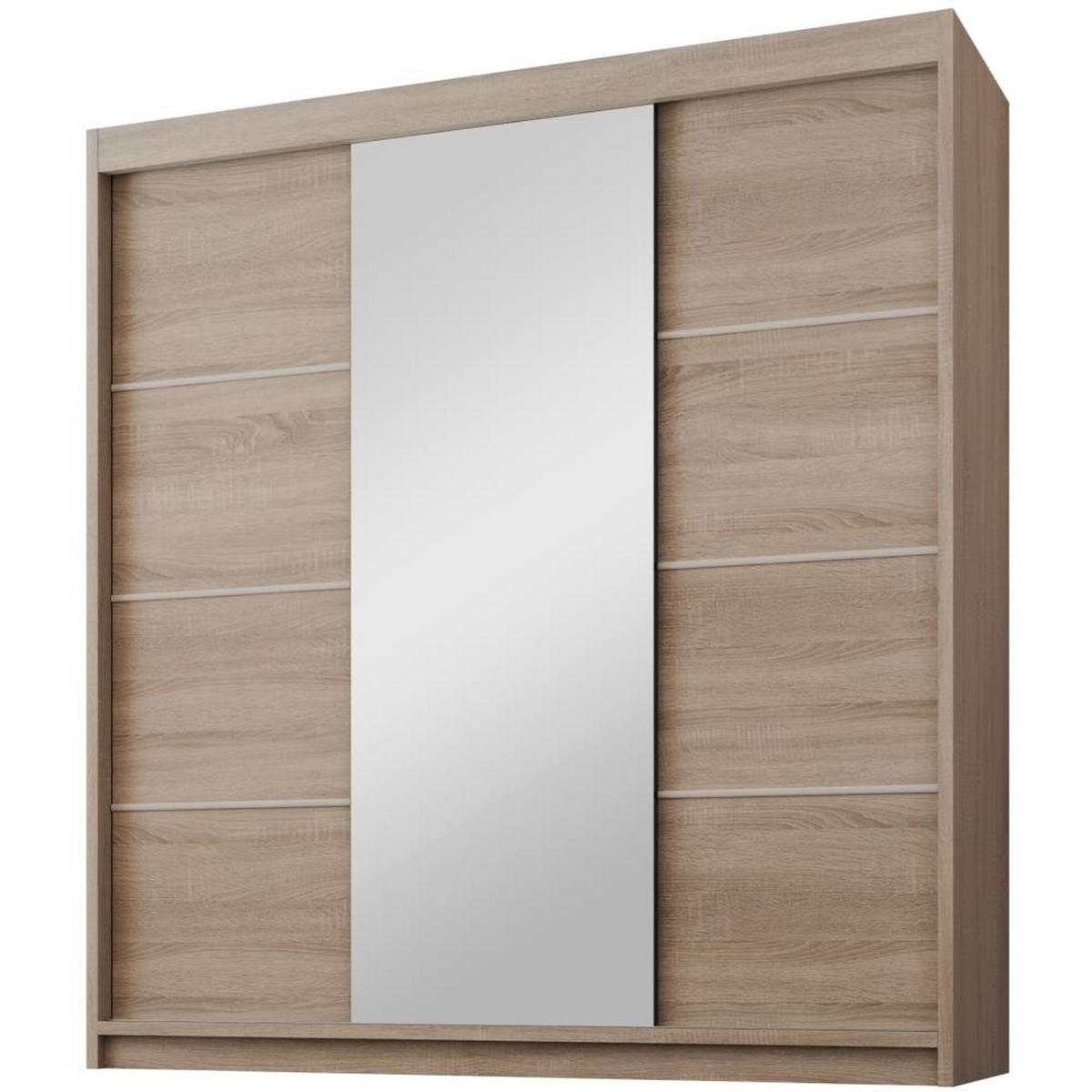 SCHWEBETÜRENSCHRANK Milo 200/215/58 3-türig eiche sonoma mit Spiegel - Sonoma Eiche, Holzwerkstoff (200/215/58cm) - Beautysofa
