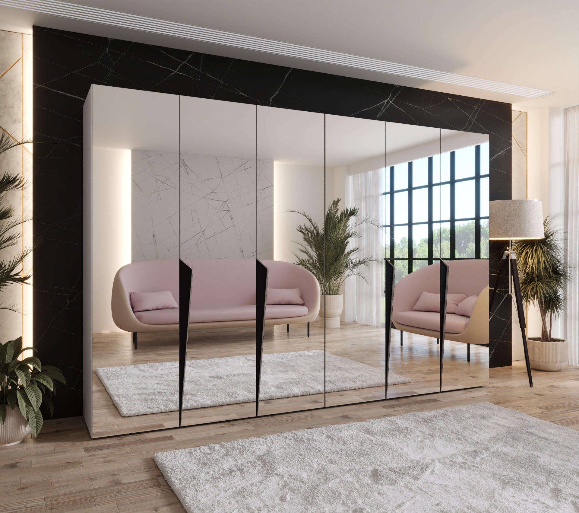 DREHTÜRENSCHRANK 202/300/52 6-türig - Beige/Schwarz, Holz/Metall (300/202/52cm) - Abiks Möbel