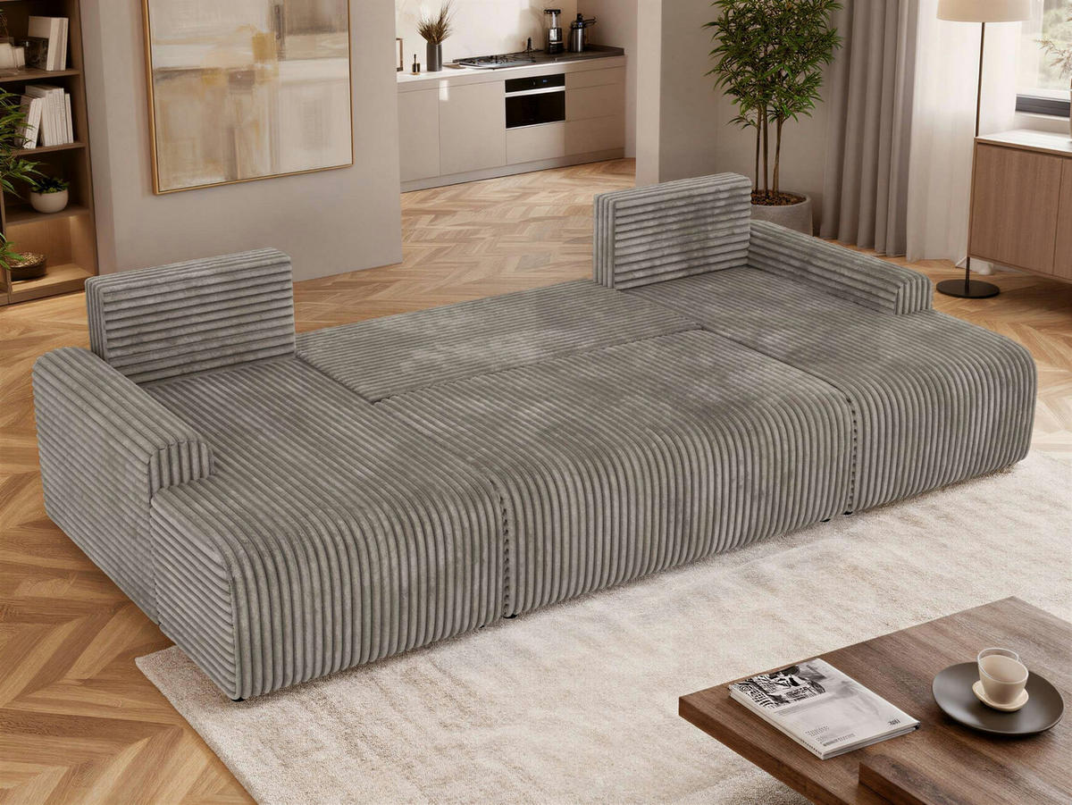 SEDACIA SÚPRAVA NESSARO U Svetlohnedá Manšester - svetlohnedá/čierna, textil/plast (312/92/151cm) - MKS