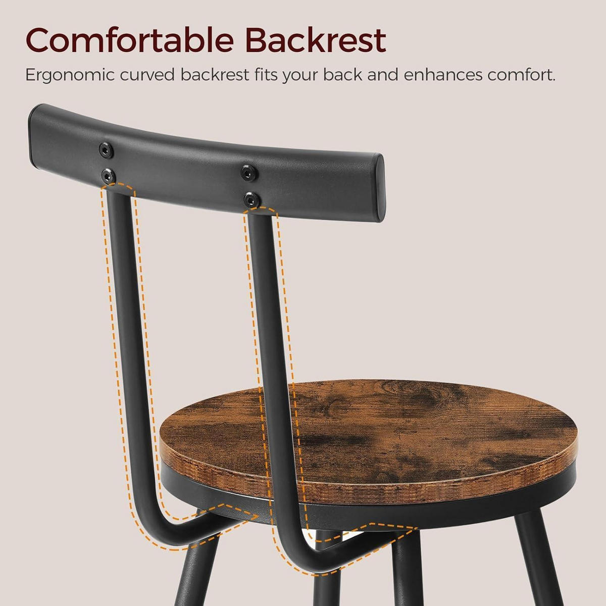 BARHOCKER 2er Set mit Rückenlehne Vintagebraun/Schwarz - Braun, Metall (32/96/32cm)