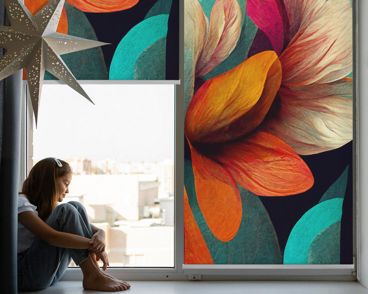 VNÚTORNÁ roleta - okenná roleta - roleta - 90x140 cm - Kvety v abstrakcii - modrá, plast (90/140/0.5cm) - TULUP