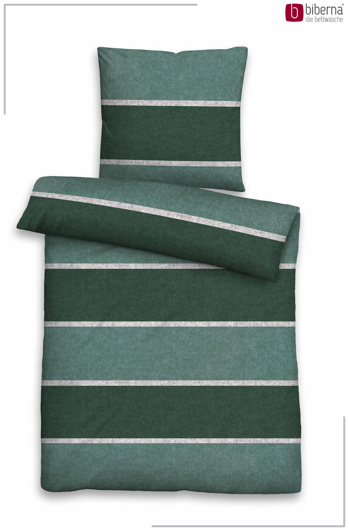 BETTWÄSCHE-GARNITUR Premium Melange Blockstreifen dunkelgrün, 135x200 cm + 80x80 cm - Dunkelgrün, Textil (135/200cm) - biberna