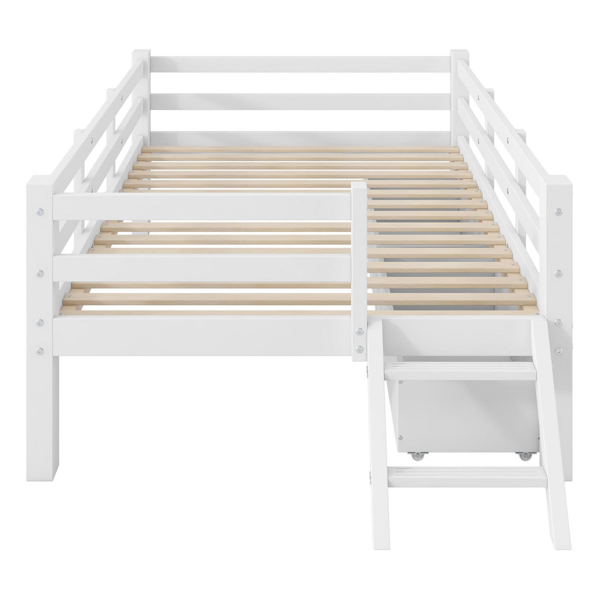 KINDERBETT 90/200 cm DE-03348, mit Schutzgeländer und 2 Schubladen, in Weiß - Weiß, Holz/Holzwerkstoff (90/200cm) - ComfortXL