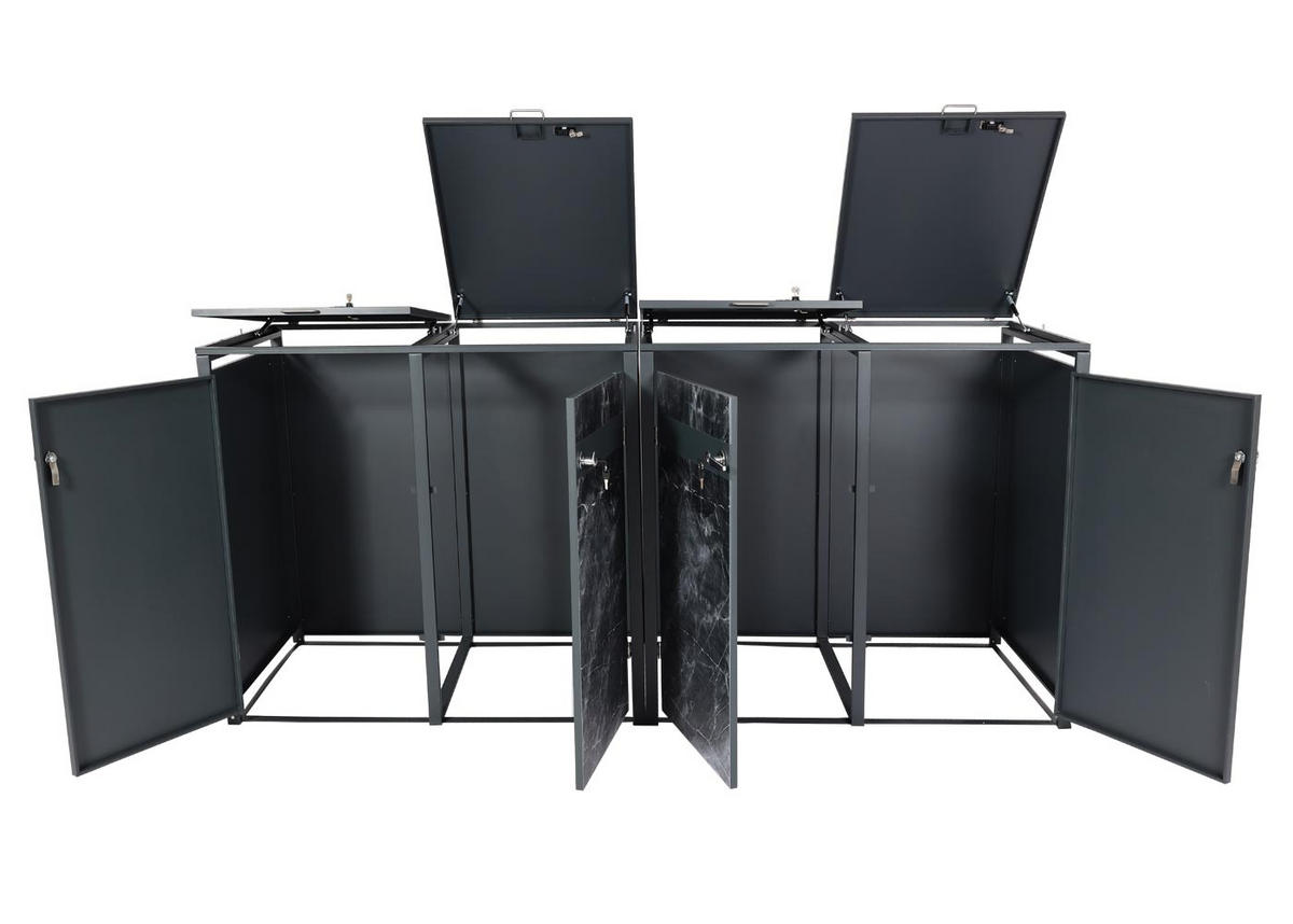 4ER MÜLLTONNENVERKLEIDUNG rechteckig Anthrazit, Marmor Schwarz Dekor - Anthrazit/Schwarz, Metall (264/117/80cm) - MCW