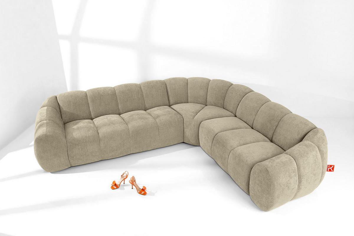 ECKSOFA RECHTS FLAVA, Sandfarben - Sandfarben, Holz/Holzwerkstoff (310/270cm) - KONSIMO®