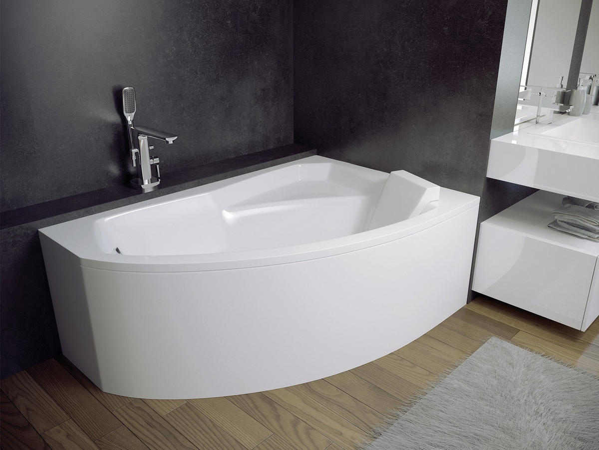 BADEWANNE Eckwanne RIMA 150/95 Rechts mit Schürze Ablauf Füße - Weiß, Kunststoff (95/58.5/150cm) - bad land