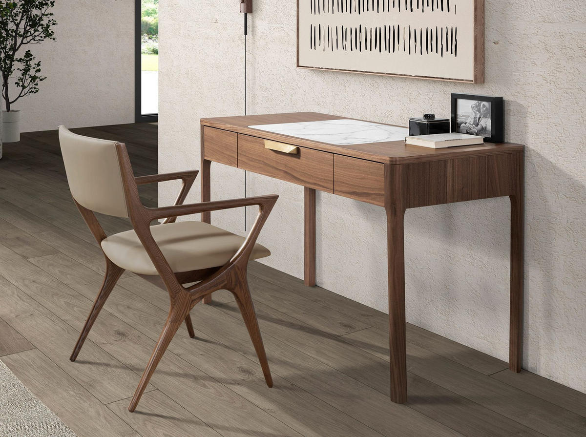 STUHL Stuhl aus nerzfarbenem Kunstleder 56/61/81 cm - Braun, Leder/Holz (56/81/61cm) - ANGEL CERDA