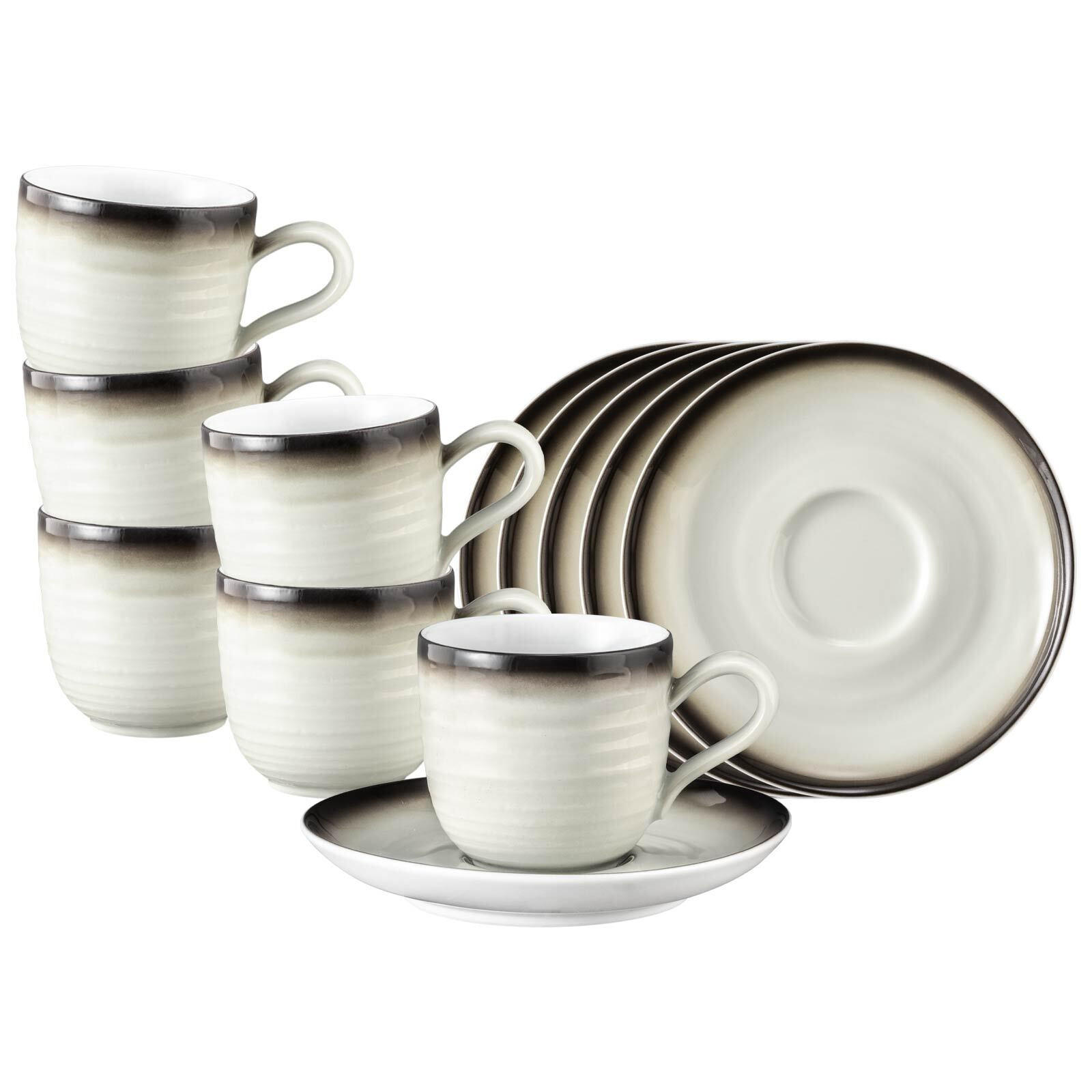 ESPRESSOTASSEN MIT UNTERTASSEN Terra Corso 0,09 l 6er Set - Beige/Grau, Keramik (12/7.8/12cm) - Seltmann Weiden