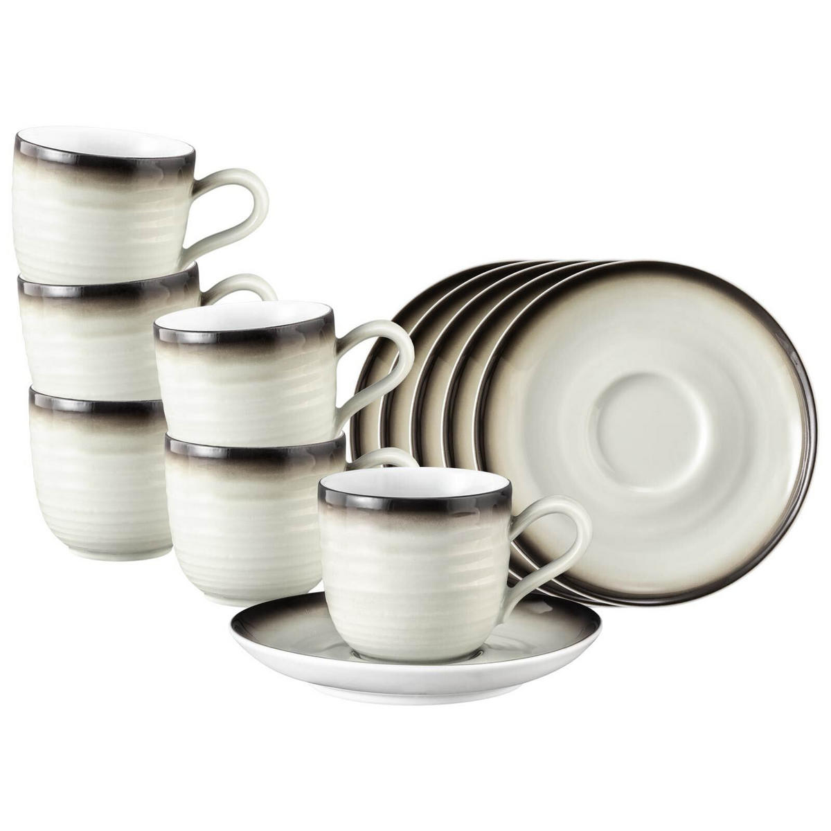 ESPRESSOTASSEN MIT UNTERTASSEN Terra Corso 0,09 l 6er Set - Beige/Grau, Keramik (12/7.8/12cm) - Seltmann Weiden