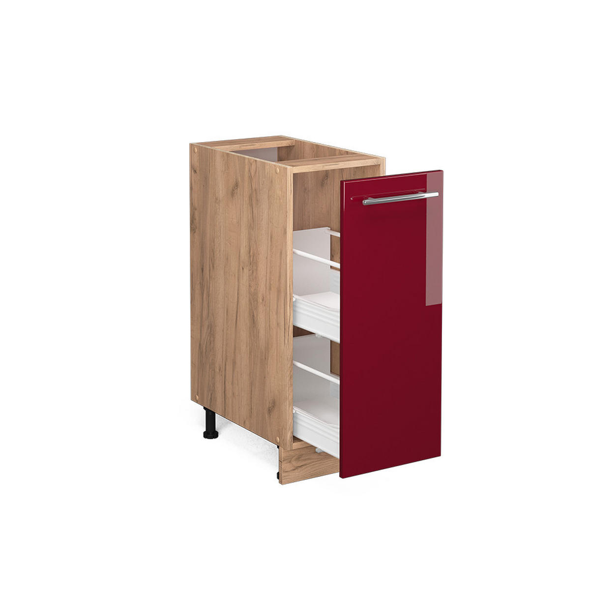 APOTHEKERUNTERSCHRANK Fame-Line Bordeaux Hochglanz 30 cm, AP Marmor - Honigeiche/Bordeaux, Holzwerkstoff (30/82/60cm) - Vicco