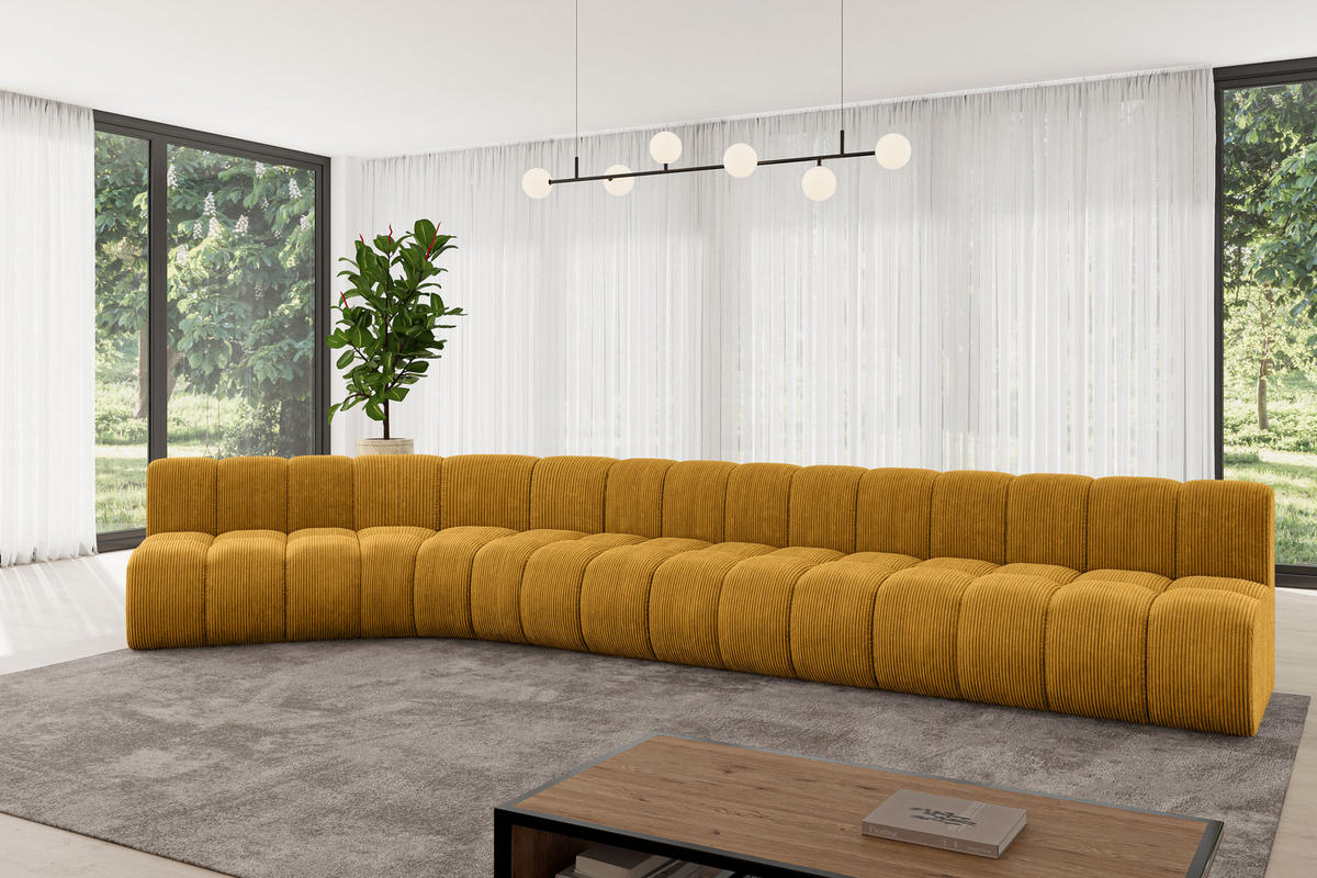 ECKSOFA modulares Sofa Montra-L3 - 472x174x70 cm Senfgelb - Currygelb, Holzwerkstoff/Textil (472/174cm) - ALTDECOR