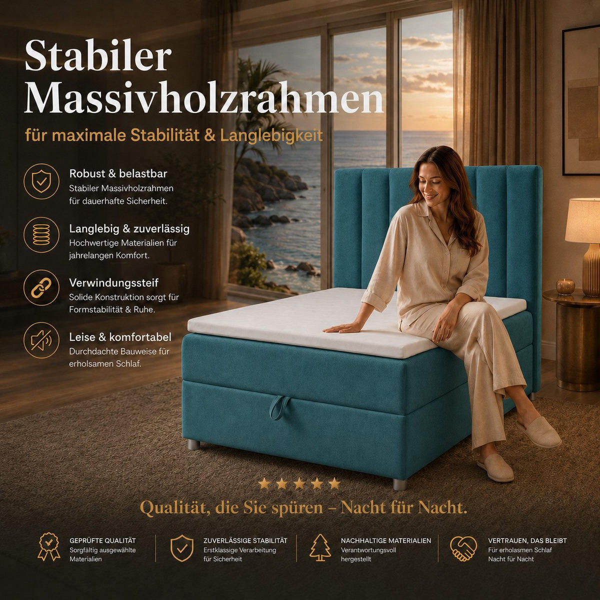 BOXBETT mit Bettkasten Trinity K10-SINGLE Bonellfederkern inkl. Topper - Hellblau, Holz/Holzwerkstoff (80/200cm) - Best For Home