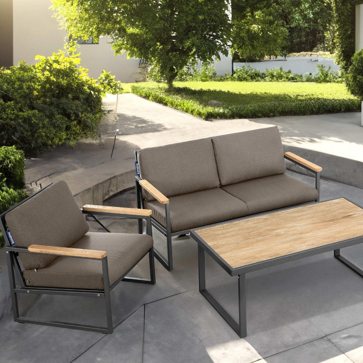 GARTENSESSEL TRIBO ,Anthrazit|Beige - Anthrazit/Beige, Holz/Textil (70/65/60cm) - KONSIMO®