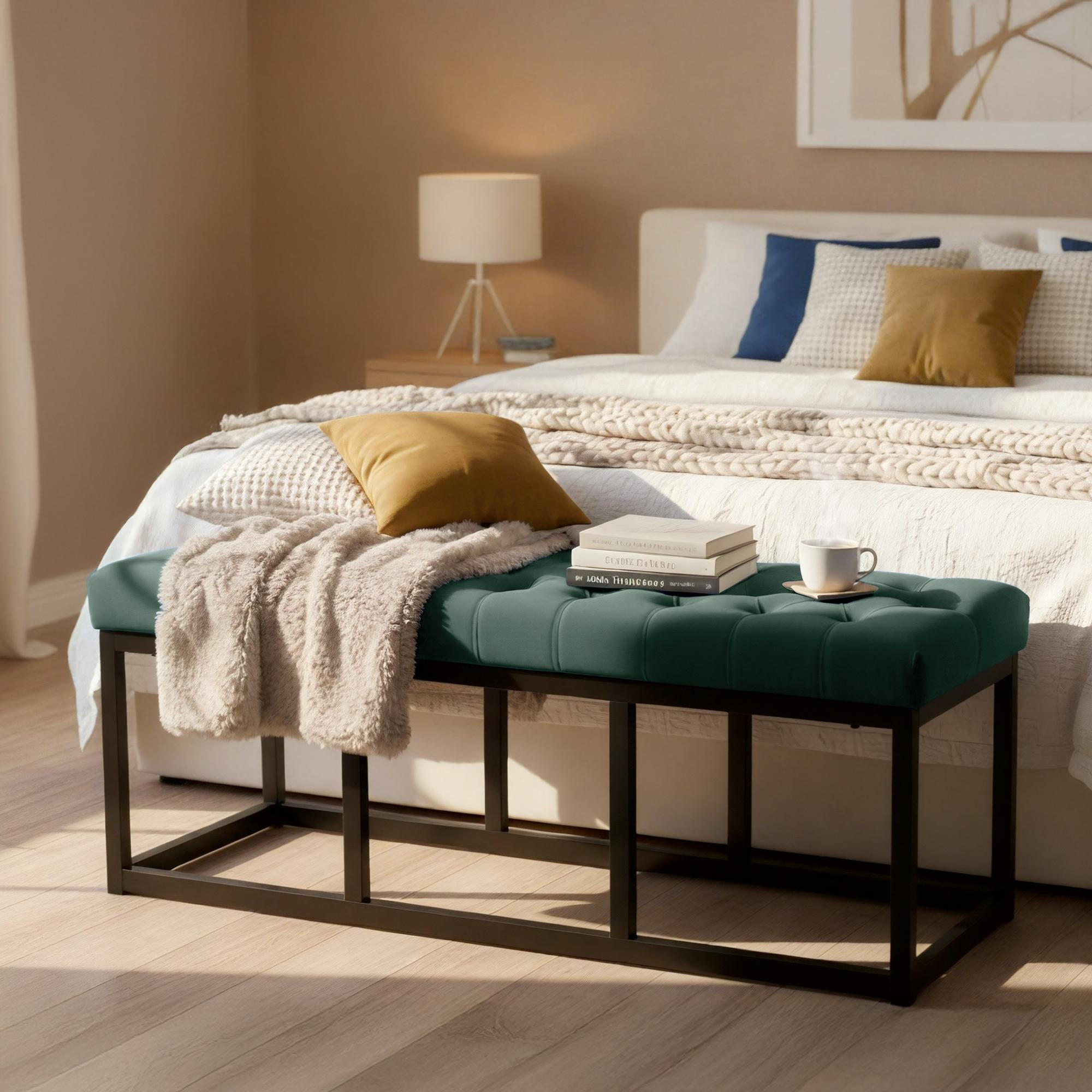 SITZBANK 120/37 cm Samt Grün - Schwarz/Grün, Textil/Metall (120/42/37cm) - CLP