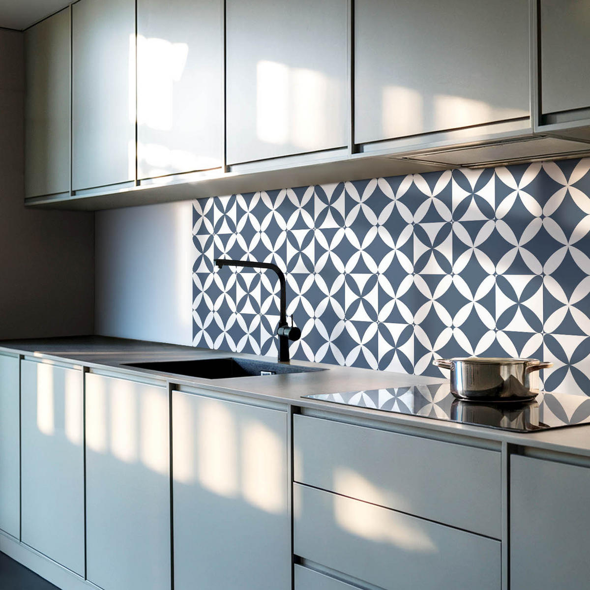 WANDPANEEL 4x 50x50 cm selbstklebend Stravelle - Blau, Kunststoff (50/1.6/50cm) - Wallfluent