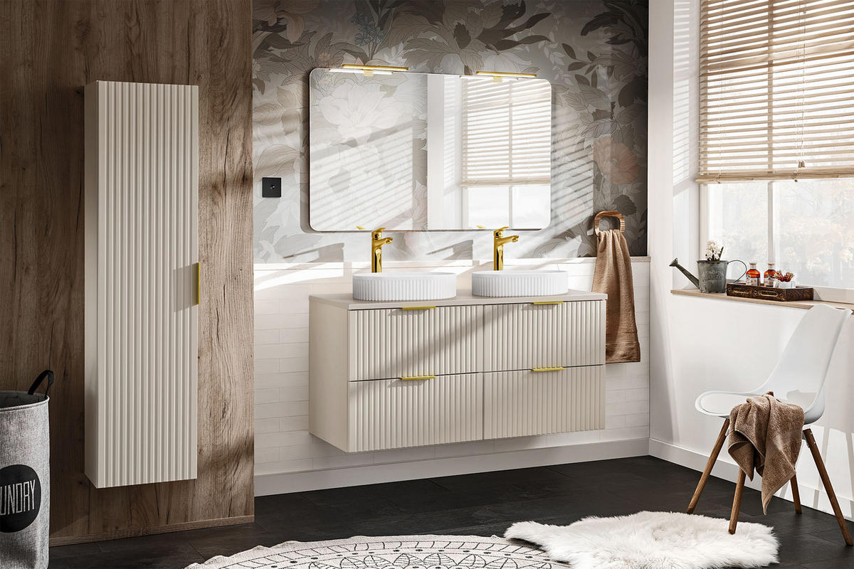 WASCHBECKENUNTERSCHRANK Niva hängend mit Rillenfronten in Matt Kaschmir, 60/57/46 cm - Kaschmir/Beige, Holzwerkstoff/Kunststoff (60/57/46cm) - WFL GROUP