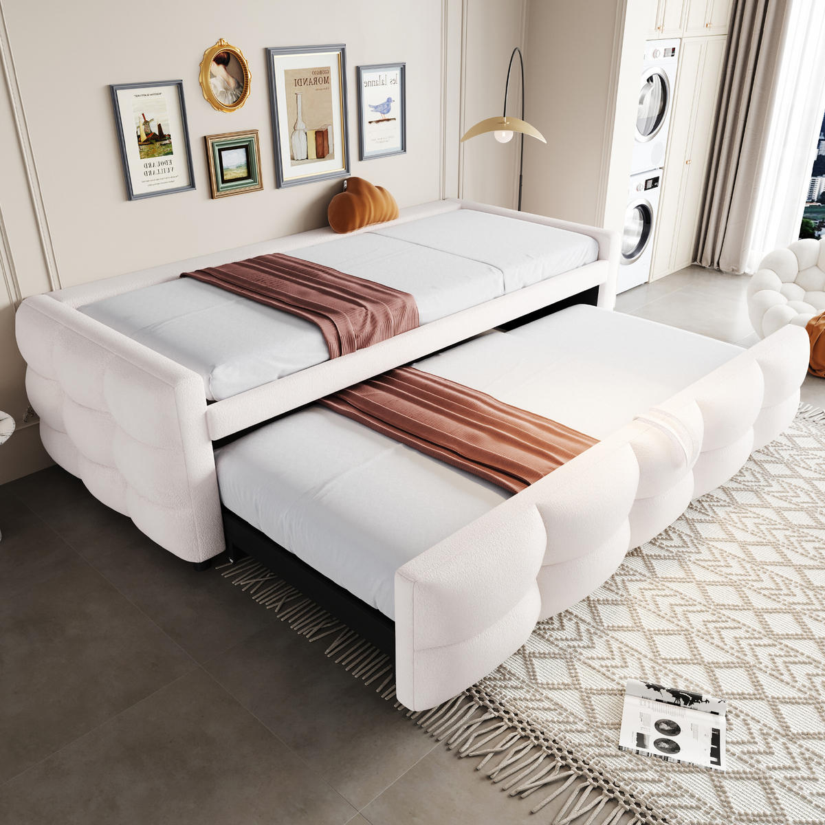 POLSTERBETT 90/190 cm beige aus Samt mit Ausziehfunktion - Beige, Textil (90/190cm) - OKWISH