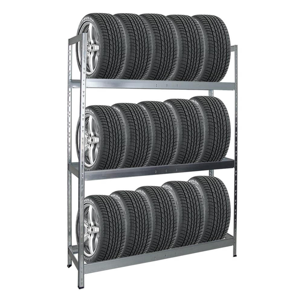 REIFENREGAL Tiger XL 200x150x45 cm 300 kg Fachlast bis zu 18 Reifen auf 3 Ebenen Verzinkt - Silberfarben, Metall (150/200/45cm) - PROREGAL