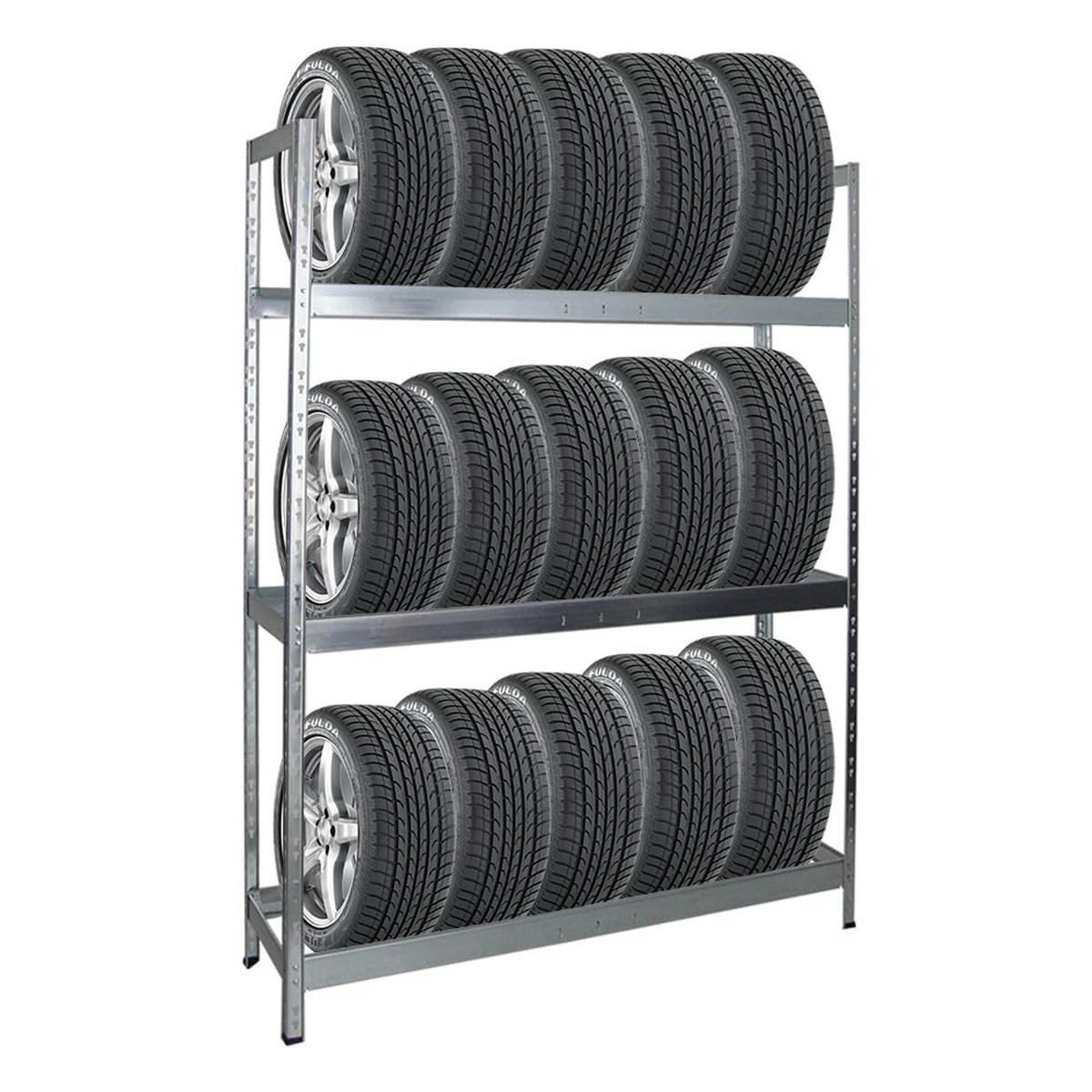 REIFENREGAL Tiger XL 200x150x45 cm 300 kg Fachlast bis zu 18 Reifen auf 3 Ebenen Verzinkt - Silberfarben, Metall (150/200/45cm) - PROREGAL