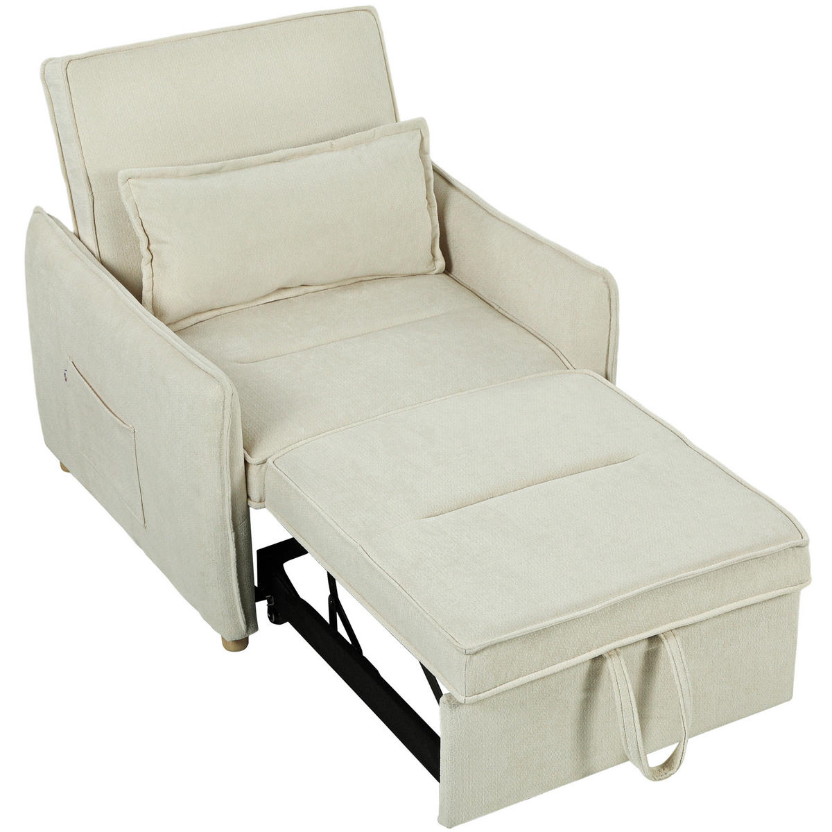SCHLAFSESSEL 3-in-1 DE-08245 umwandelbar mit Bettfunktion & Lendenkissen Creme - Creme, Holzwerkstoff (88/87/84cm) - ComfortXL