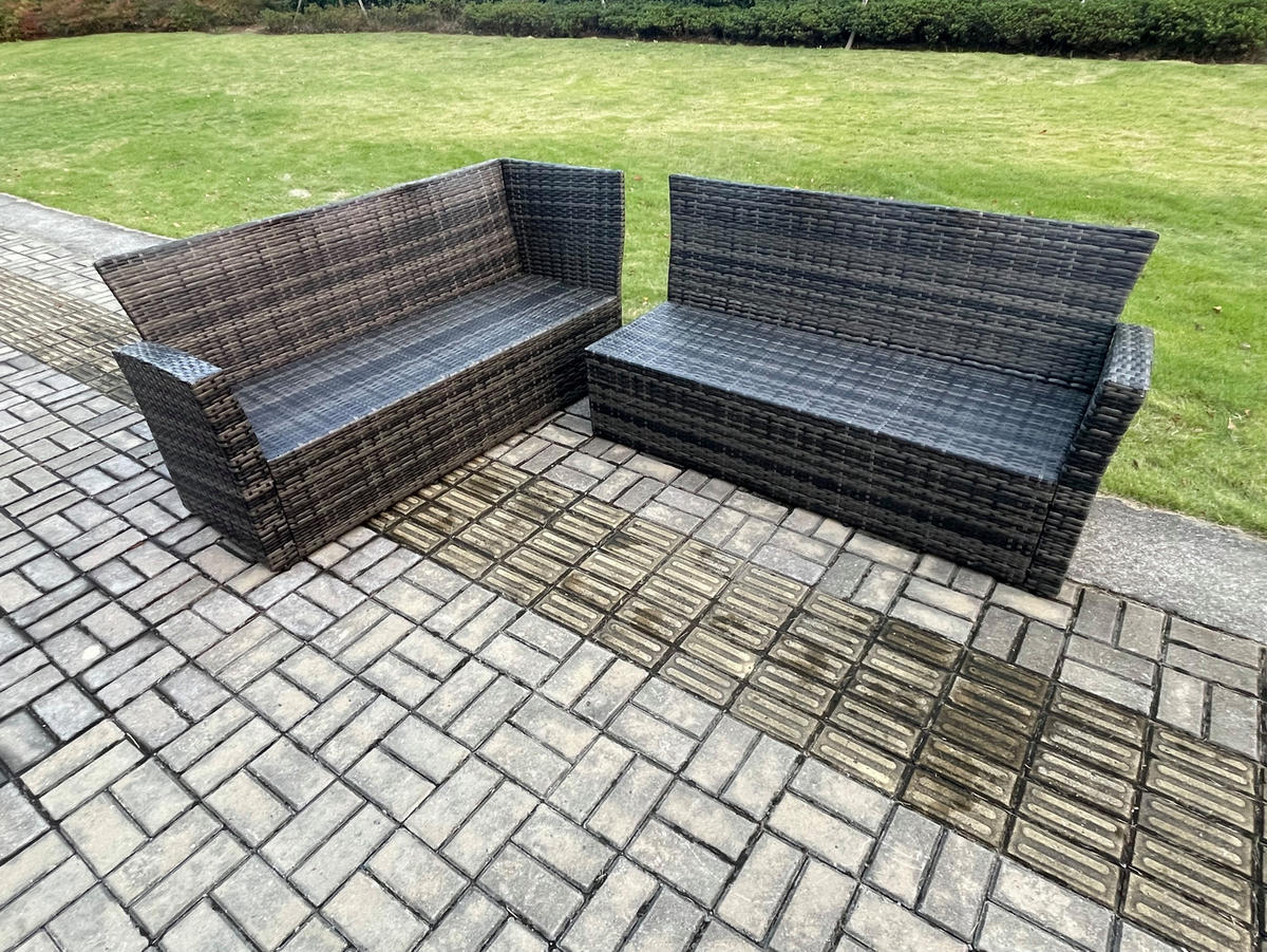 GARTENLOUNGE mit Ecksofa Polyrattan Dunkelgrau 9-Sitzer - Dunkelgrau/Grau, Glas/Kunststoff - Fimous