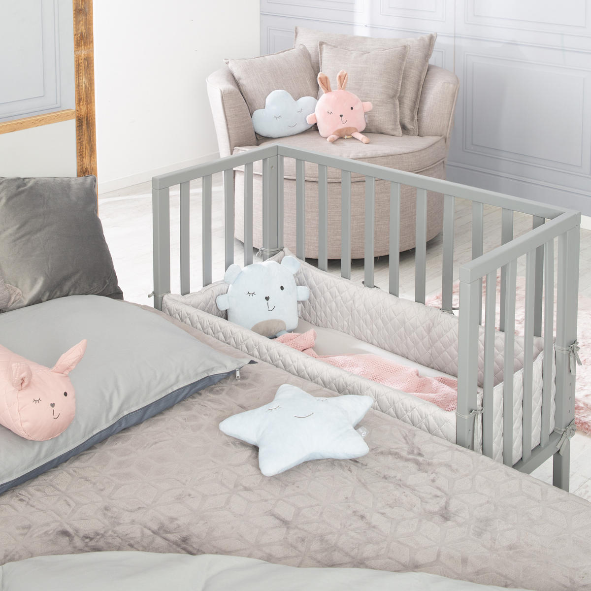 BEISTELLBETT roba Style grau 2in1 Set 90 x 45 cm - Taupe/Grau, Holzwerkstoff (45/90cm) - Roba