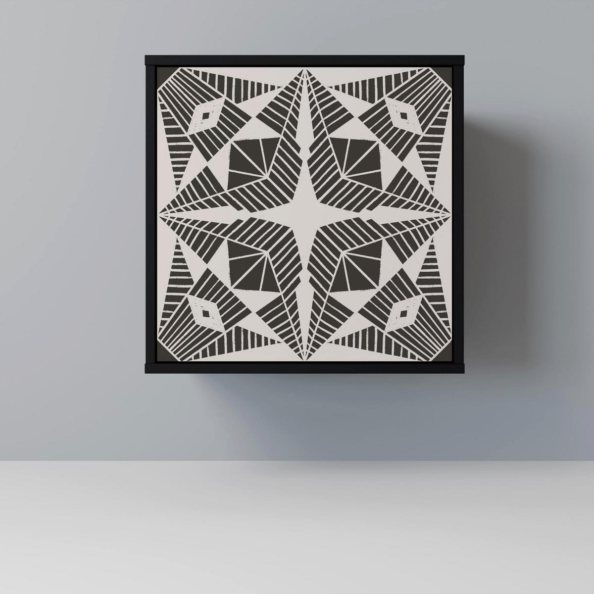 SIDEBOARD MONOCHROME NEXUS, Schwarz, 57,5x42x67,5 cm, Schwarze Metall-Rahmenfüße - Multicolor/Schwarz, Holzwerkstoff/Metall (57.5/67.5/42cm) - SpaceRebels