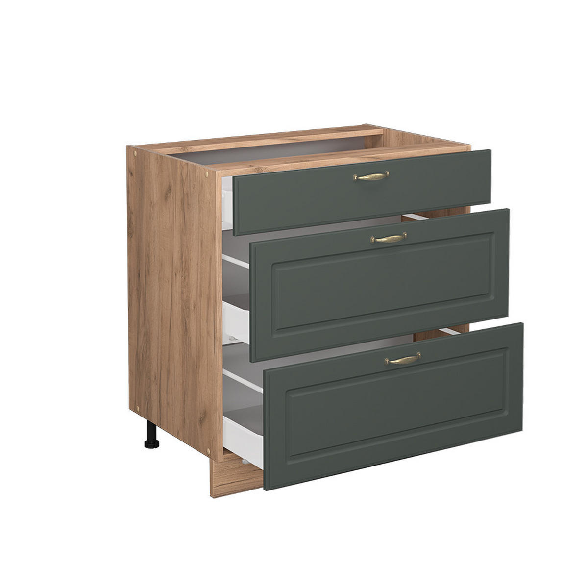 KÜCHENUNTERSCHRANK Fame-Line Grün-Gold Landhaus 80 cm mit 3 Schubladen AP Marmor - Eiche Wotan/Grün, Holzwerkstoff (80/82/60cm) - Vicco