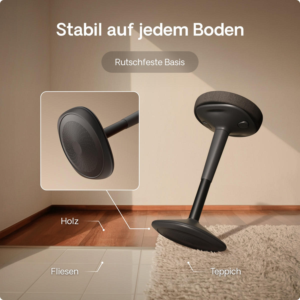 ERGONOMISCHER Balancehocker, Schwarz - Schwarz, Kunststoff (37/58/37cm) - Desktronic