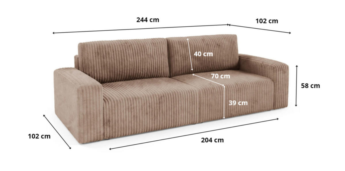 SCHLAFSOFA 4-Sitzer Cord Brown - Braun, Textil (244/70/102cm) - Furnisell