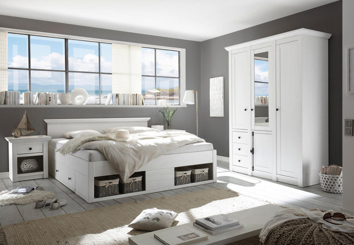 BETT Pinie weiß Liegefläche 180 x 200 cm, Stauraumbett mit Bettschubkasten - Schwarz/Weiß, Holzwerkstoff/Kunststoff (180/200cm) - Furn.Design