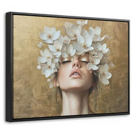 LEINWAND Bilder mit Rahmen - Gesicht - Blumen - Gold - Abstrakt - 40x30 - Goldfarben, Textil (40/30cm) - MuchoWow