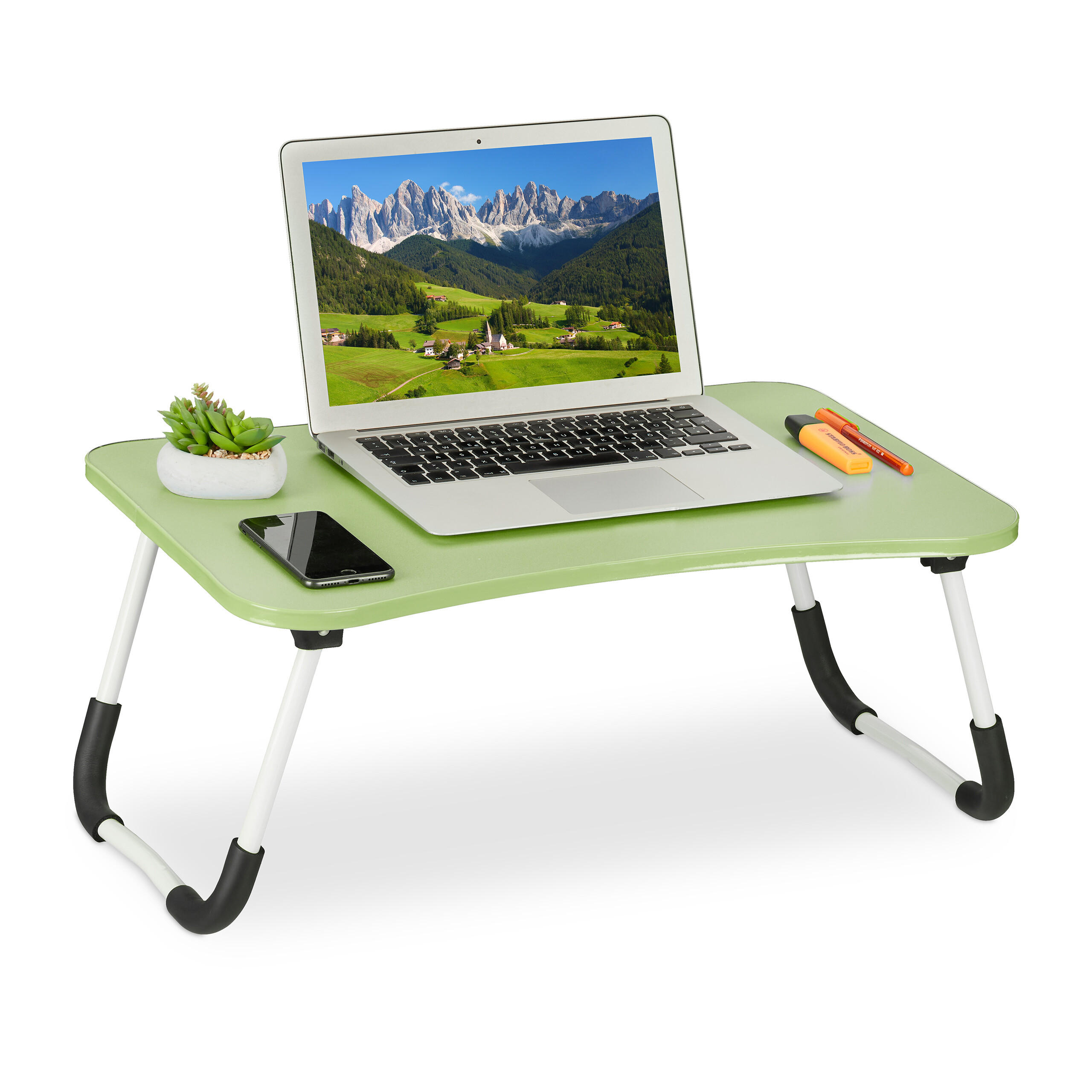 LAPTOPTISCH Grün klappbar - Grün, Holzwerkstoff/Kunststoff (40/63/26cm) - Relaxdays